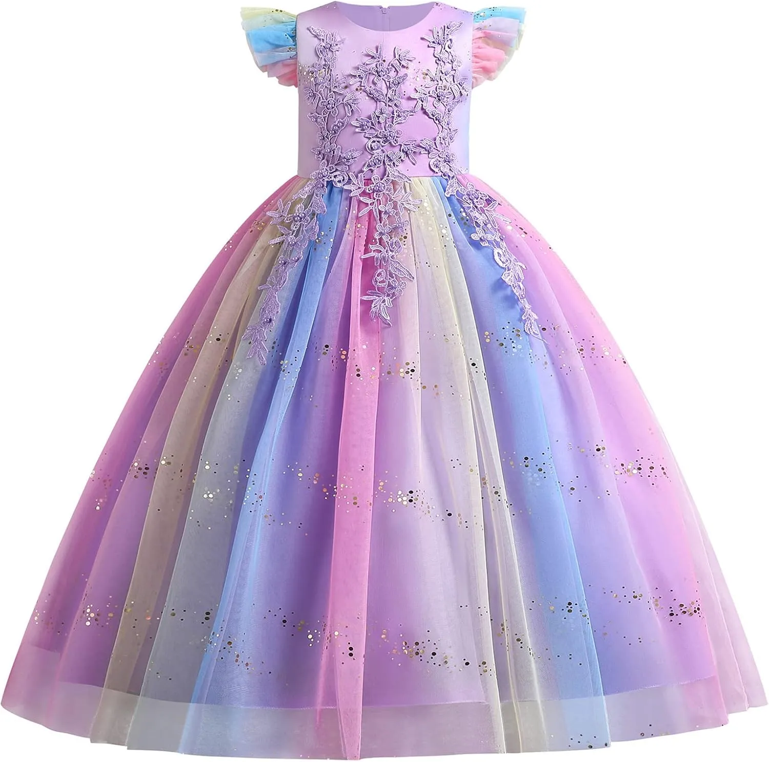 IBTOM CASTLE Girls Long Communion Princess Dresses Flower Pageant Party Wedding Floor Length Dance Evening Gowns