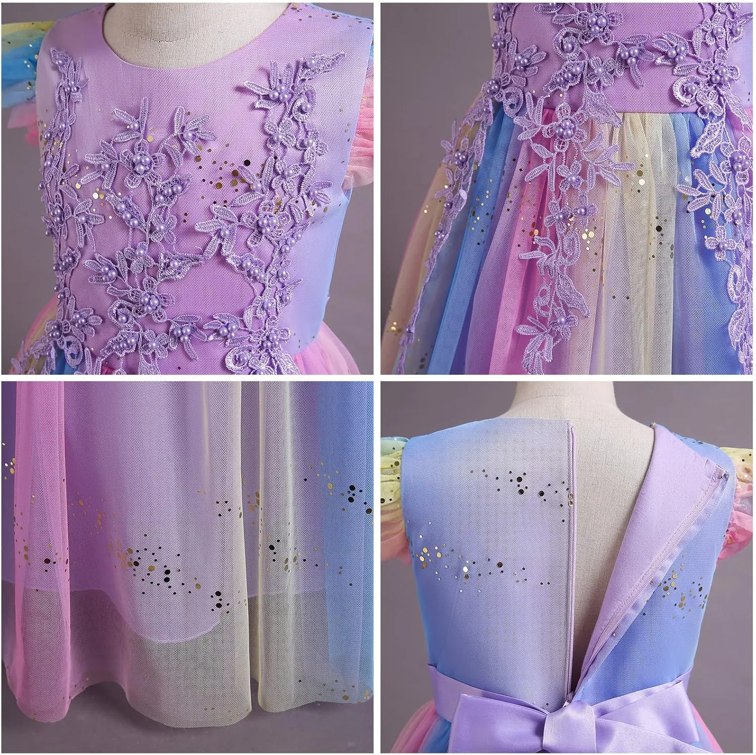 IBTOM CASTLE Girls Long Communion Princess Dresses Flower Pageant Party Wedding Floor Length Dance Evening Gowns