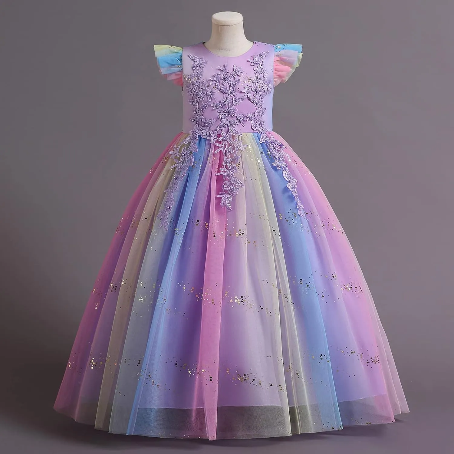 IBTOM CASTLE Girls Long Communion Princess Dresses Flower Pageant Party Wedding Floor Length Dance Evening Gowns