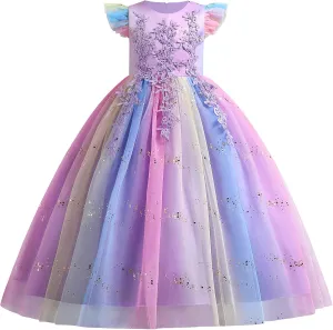 IBTOM CASTLE Girls Long Communion Princess Dresses Flower Pageant Party Wedding Floor Length Dance Evening Gowns