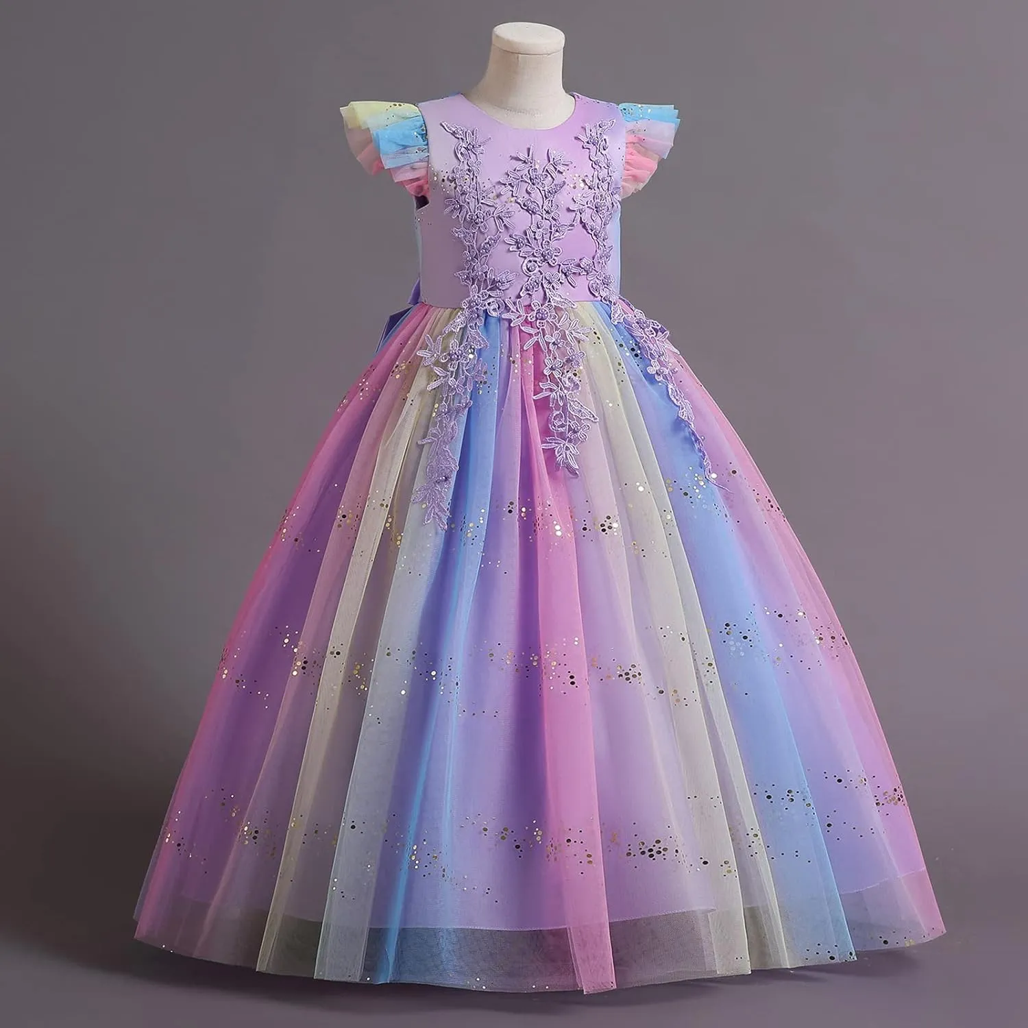 IBTOM CASTLE Girls Long Communion Princess Dresses Flower Pageant Party Wedding Floor Length Dance Evening Gowns