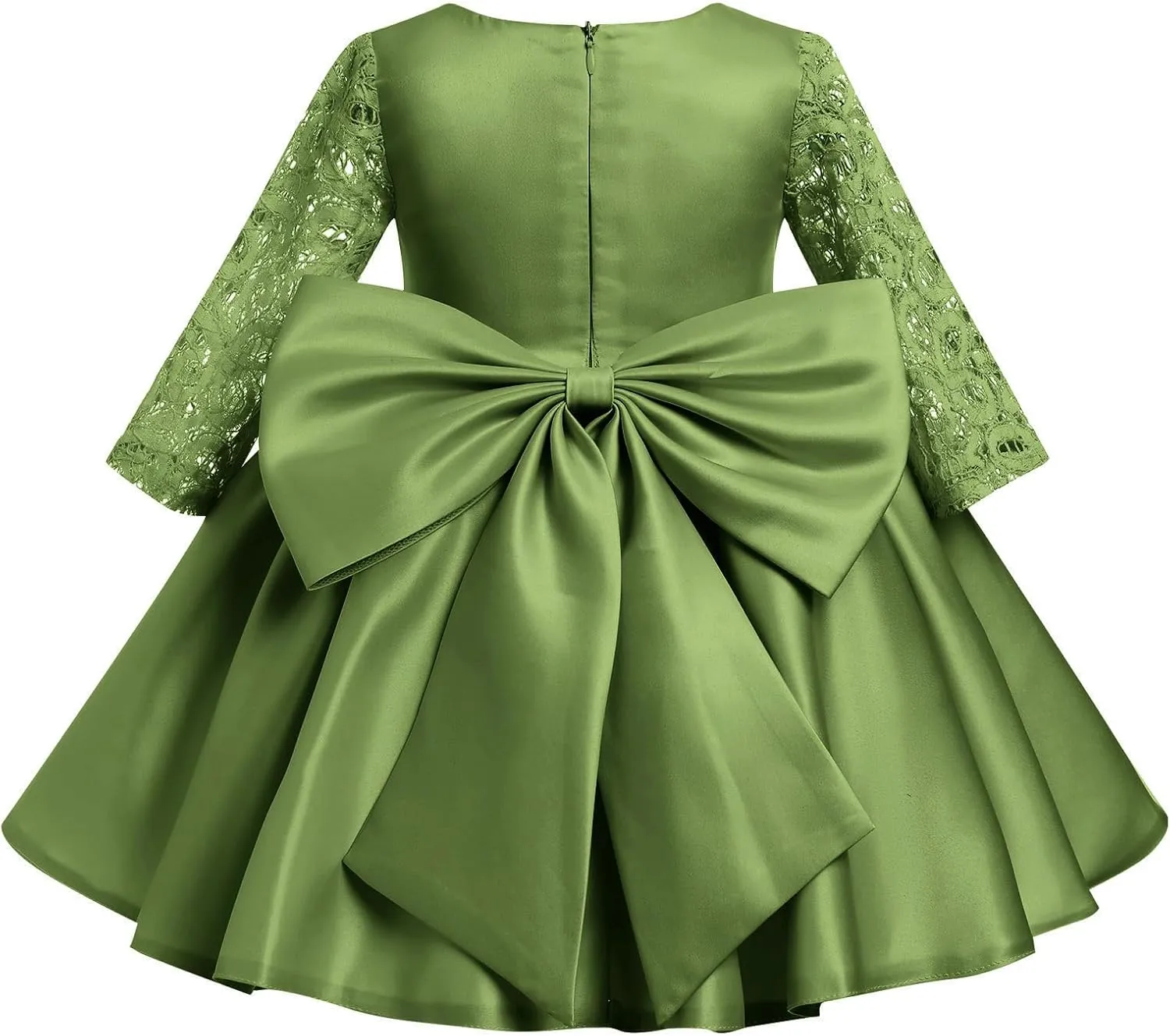 IDOPIP Flower Girl Satin Bowknot Lace Tutu Dress for Kids Baby Princess First Communion Wedding Birthday Party Pageant Gowns