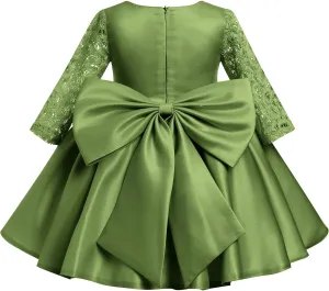 IDOPIP Flower Girl Satin Bowknot Lace Tutu Dress for Kids Baby Princess First Communion Wedding Birthday Party Pageant Gowns