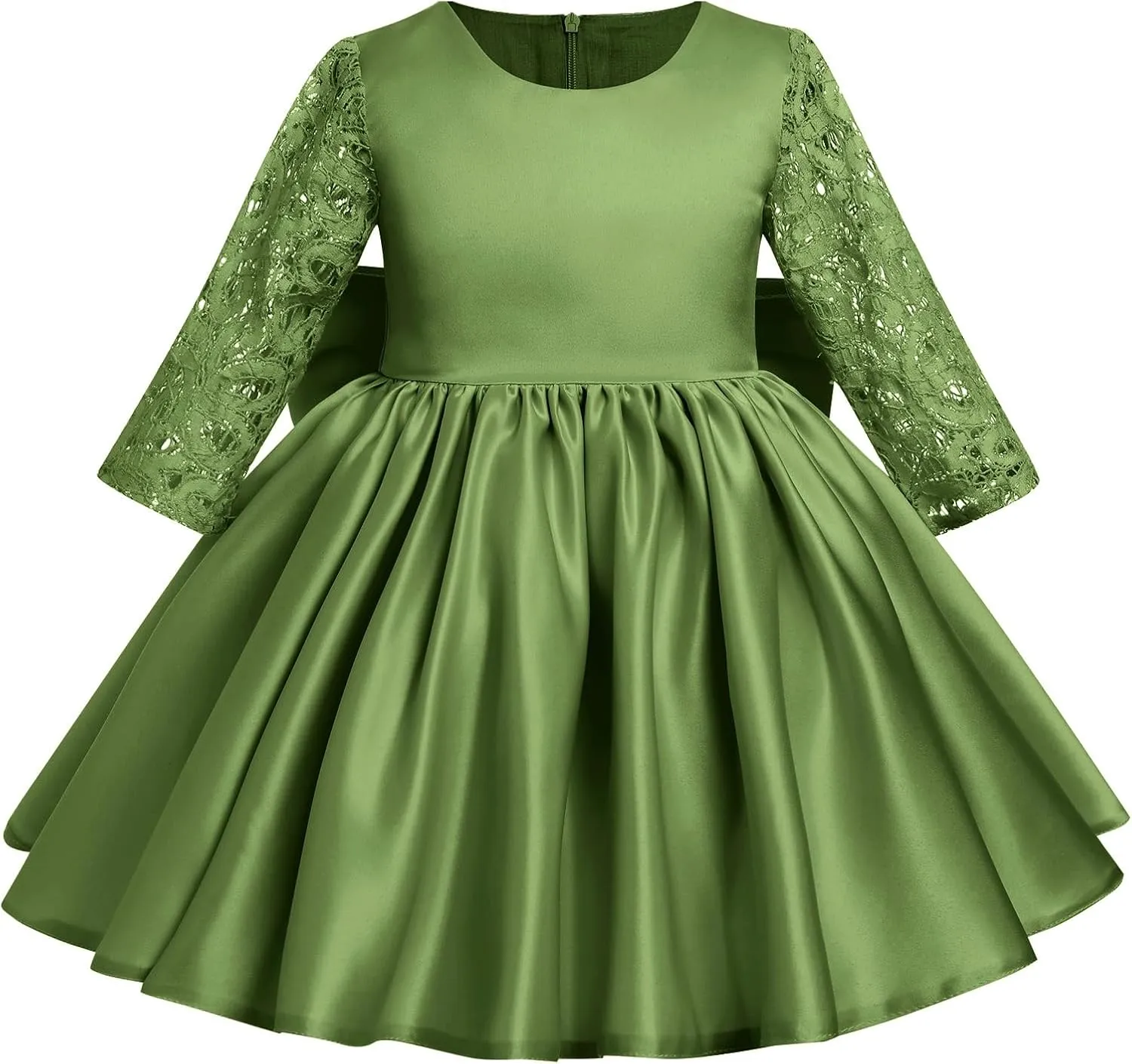IDOPIP Flower Girl Satin Bowknot Lace Tutu Dress for Kids Baby Princess First Communion Wedding Birthday Party Pageant Gowns
