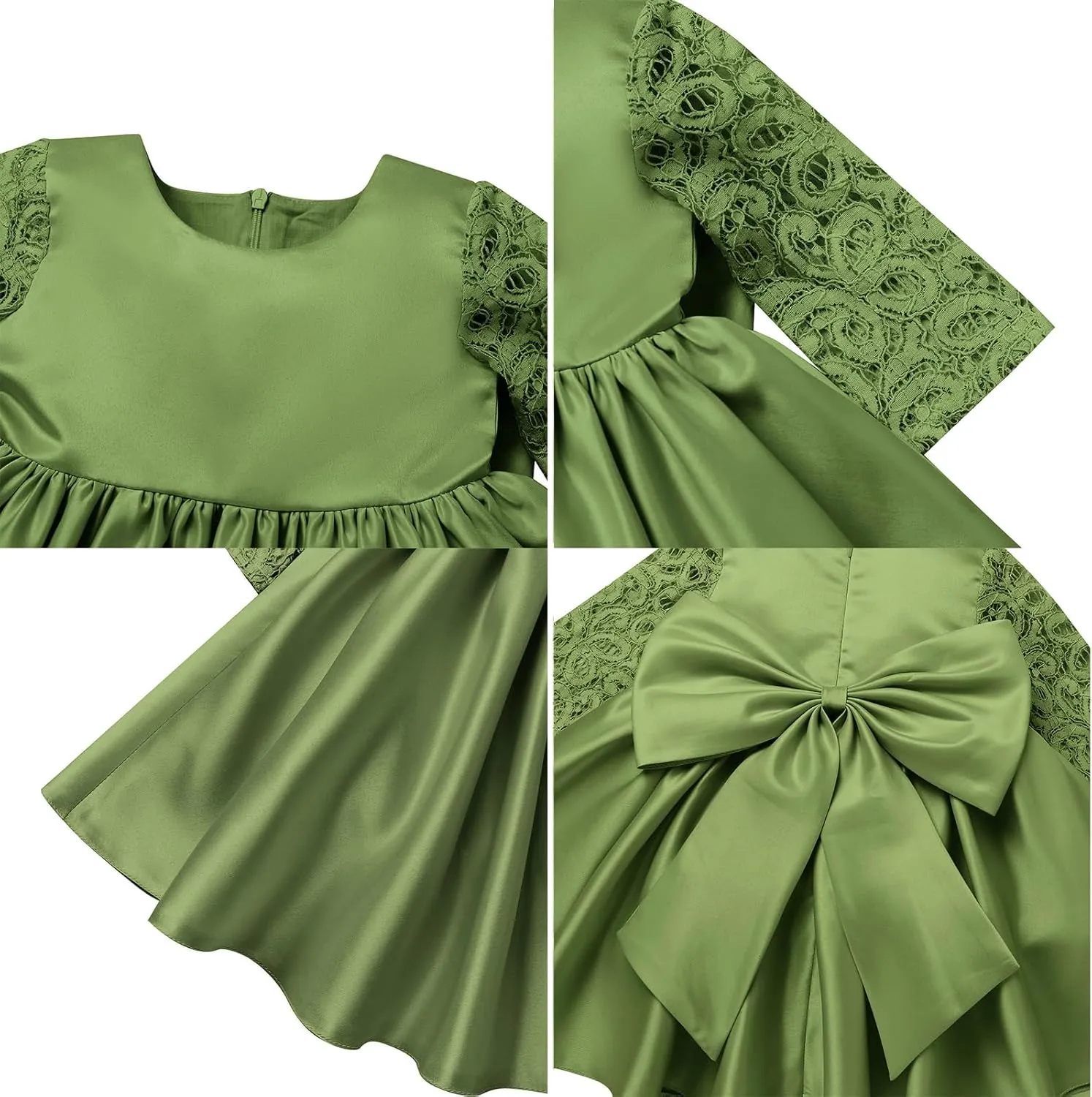 IDOPIP Flower Girl Satin Bowknot Lace Tutu Dress for Kids Baby Princess First Communion Wedding Birthday Party Pageant Gowns