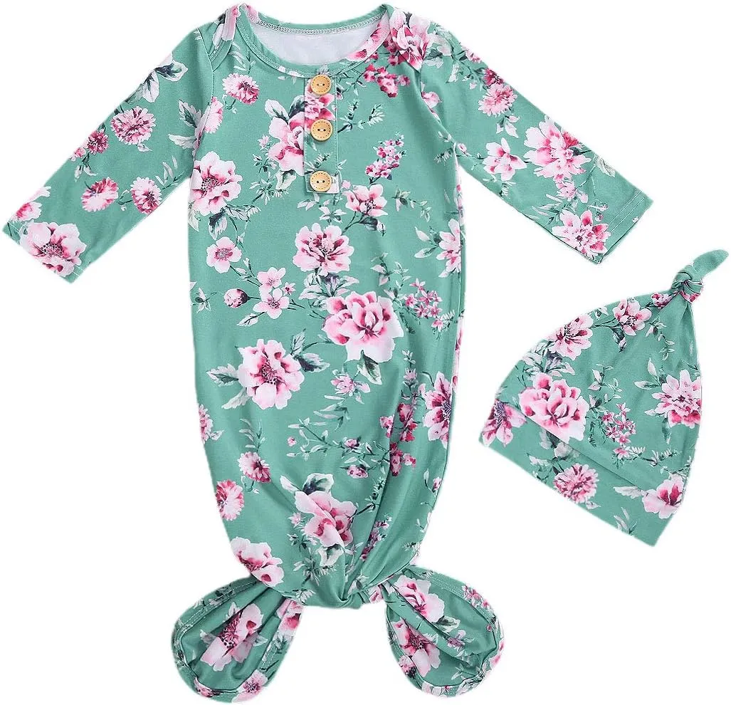 Infant Newborn Baby Girls Floral Sleep Gown Headband Sleepwear Romper Sleeping Bags Outfits
