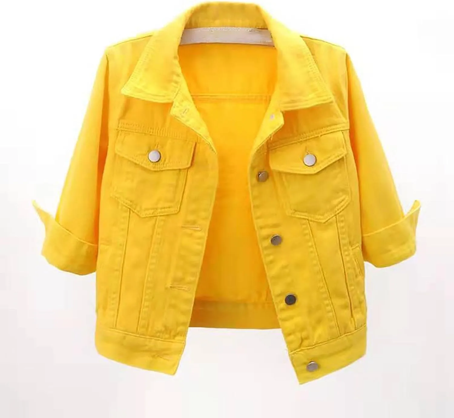 Jean Jacket for Women Trendy 2024 Plus Size 3/4 Sleeve Short Denim Jacket Casual Lapel Button Down Basic Cropped Coat