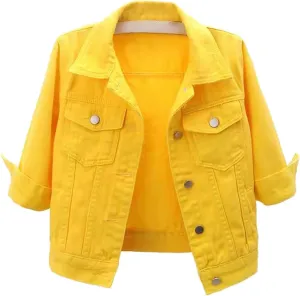 Jean Jacket for Women Trendy 2024 Plus Size 3/4 Sleeve Short Denim Jacket Casual Lapel Button Down Basic Cropped Coat
