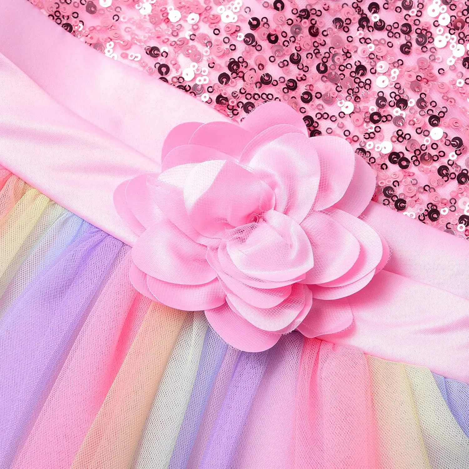 JerrisApparel Flower Girls Sequin Dress Rainbow Tutu Birthday Party Dress Pageant Gown