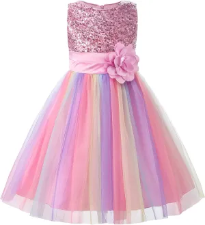 JerrisApparel Flower Girls Sequin Dress Rainbow Tutu Birthday Party Dress Pageant Gown
