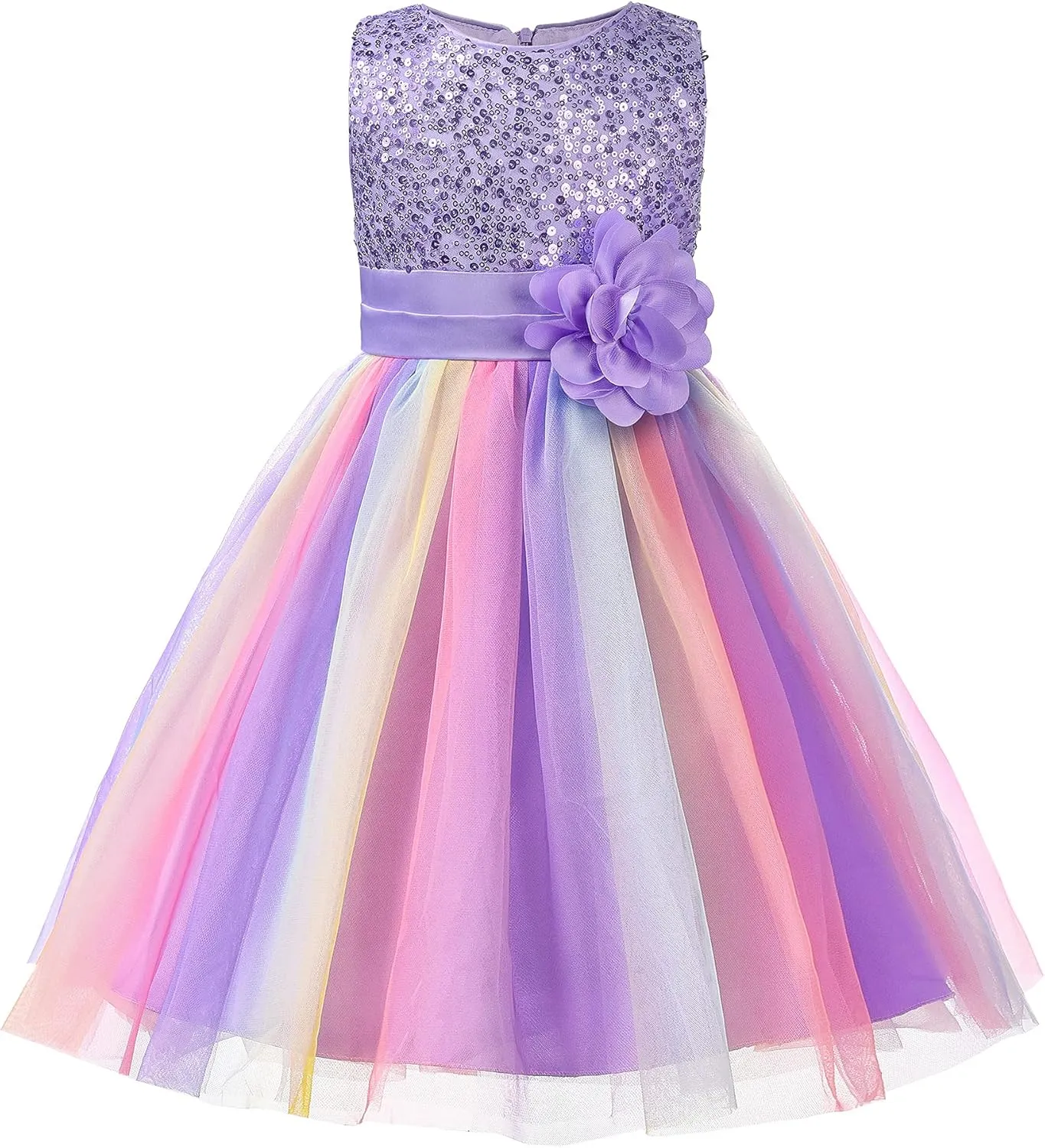 JerrisApparel Flower Girls Sequin Dress Rainbow Tutu Birthday Party Dress Pageant Gown