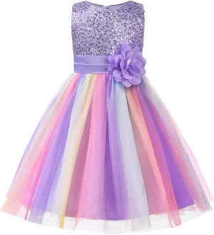 JerrisApparel Flower Girls Sequin Dress Rainbow Tutu Birthday Party Dress Pageant Gown