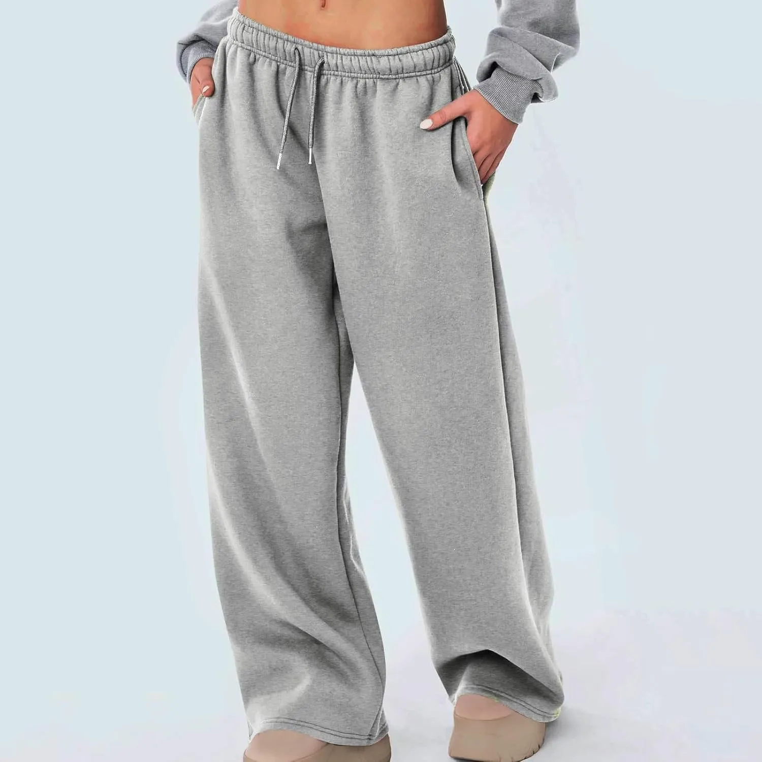 JiXiang Girls Sweatpants Bow Graphic Print High Elastic Waist Straight Leg Fleece Lined Lounge Sweat Pants Wide Leg Joggers