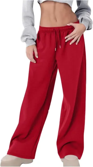 JiXiang Girls Sweatpants Bow Graphic Print High Elastic Waist Straight Leg Fleece Lined Lounge Sweat Pants Wide Leg Joggers