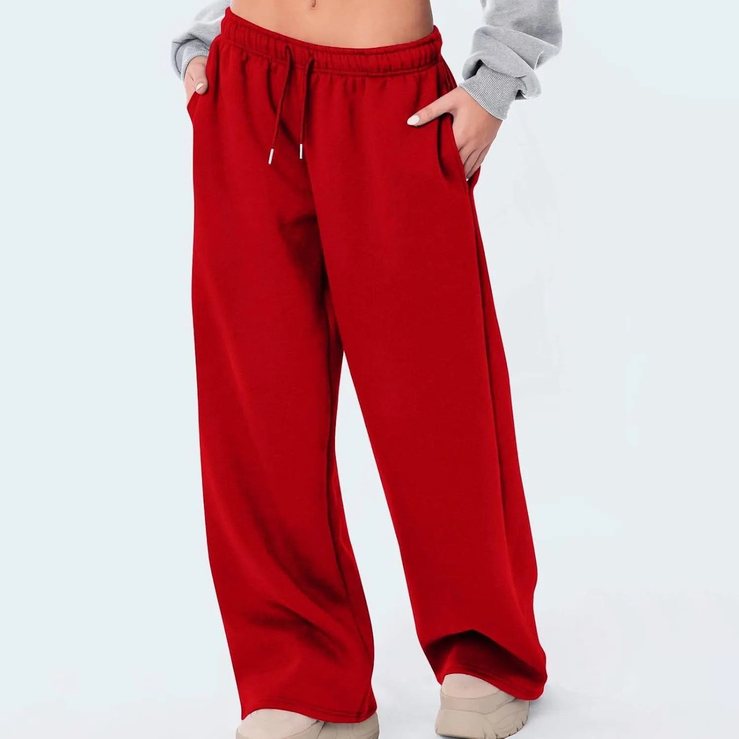 JiXiang Girls Sweatpants Bow Graphic Print High Elastic Waist Straight Leg Fleece Lined Lounge Sweat Pants Wide Leg Joggers