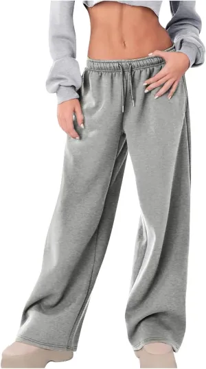 JiXiang Girls Sweatpants Bow Graphic Print High Elastic Waist Straight Leg Fleece Lined Lounge Sweat Pants Wide Leg Joggers