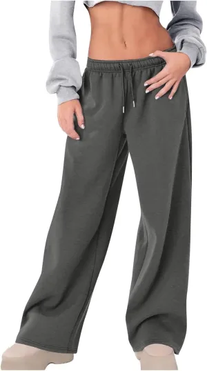 JiXiang Girls Sweatpants Bow Graphic Print High Elastic Waist Straight Leg Fleece Lined Lounge Sweat Pants Wide Leg Joggers