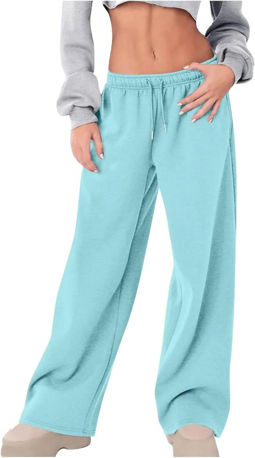 JiXiang Girls Sweatpants Bow Graphic Print High Elastic Waist Straight Leg Fleece Lined Lounge Sweat Pants Wide Leg Joggers