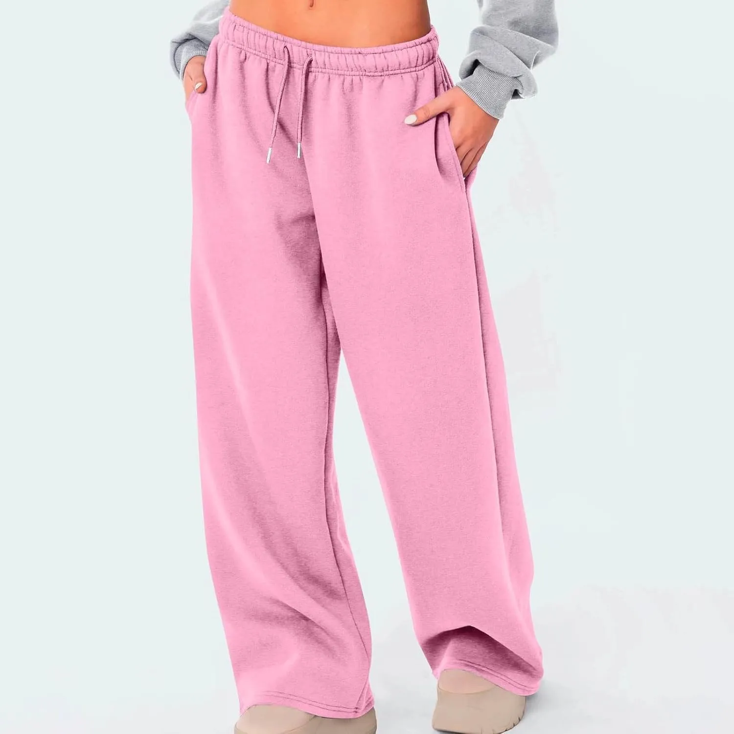 JiXiang Girls Sweatpants Bow Graphic Print High Elastic Waist Straight Leg Fleece Lined Lounge Sweat Pants Wide Leg Joggers