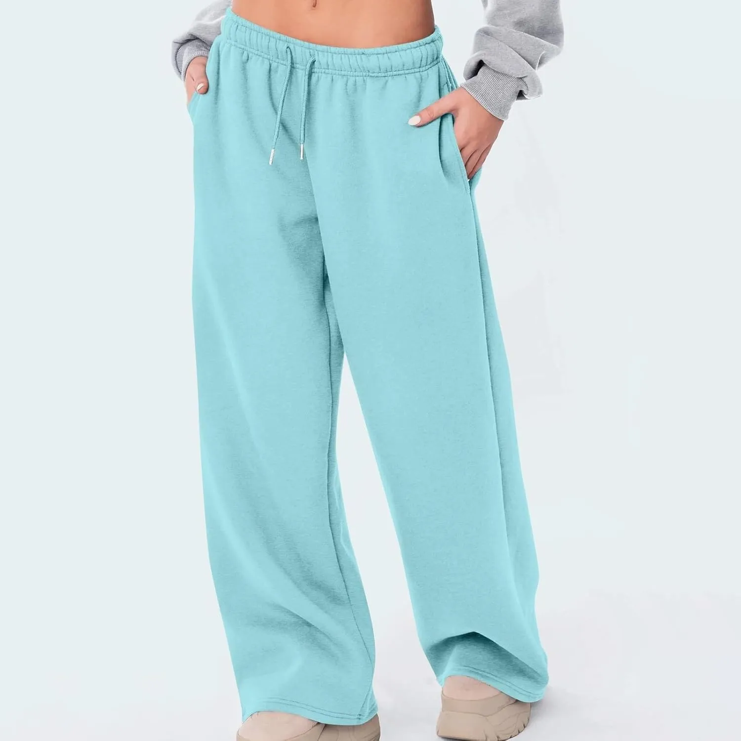 JiXiang Girls Sweatpants Bow Graphic Print High Elastic Waist Straight Leg Fleece Lined Lounge Sweat Pants Wide Leg Joggers