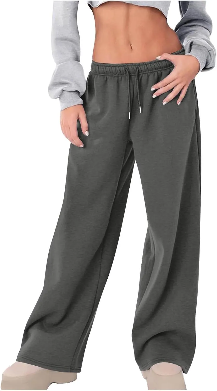 JiXiang Girls Sweatpants Bow Graphic Print High Elastic Waist Straight Leg Fleece Lined Lounge Sweat Pants Wide Leg Joggers