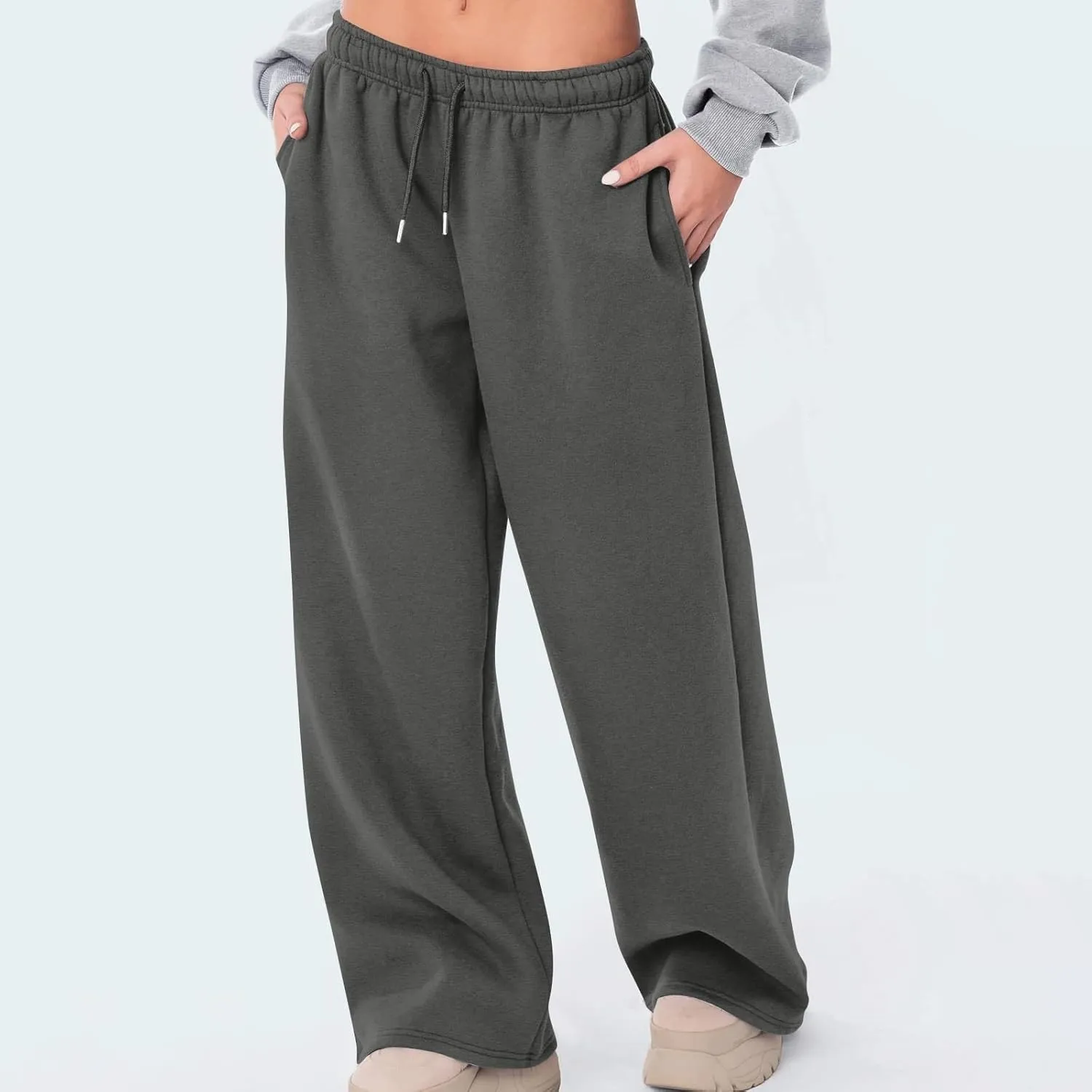 JiXiang Girls Sweatpants Bow Graphic Print High Elastic Waist Straight Leg Fleece Lined Lounge Sweat Pants Wide Leg Joggers