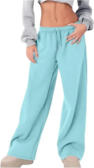 JiXiang Girls Sweatpants Bow Graphic Print High Elastic Waist Straight Leg Fleece Lined Lounge Sweat Pants Wide Leg Joggers