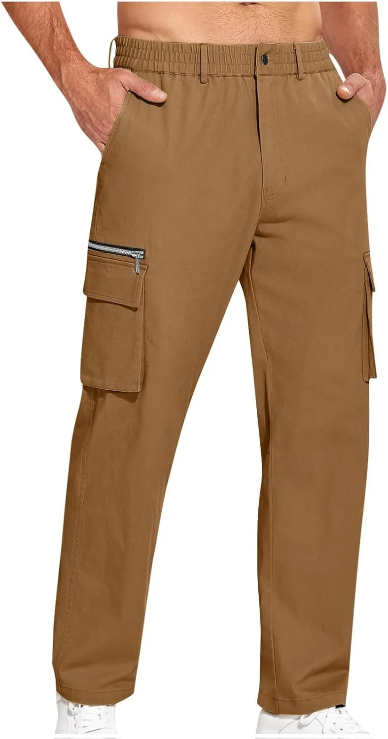 Jogger Cargo Pants for Men Lightweight Hiking Pants Loose Straight Leg Pants Relaxed Active Pants Fall Work Pants