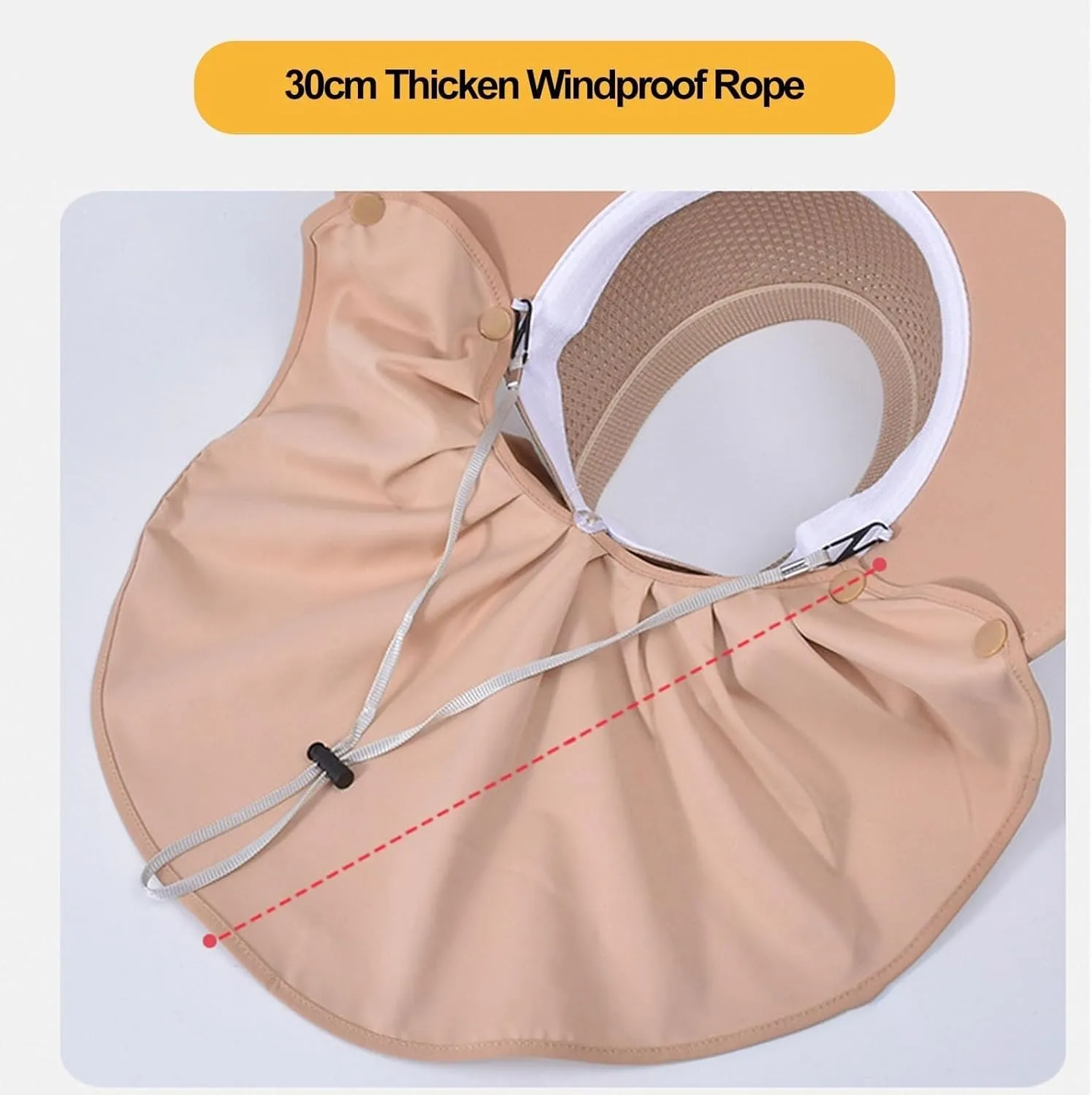 Large-Brim Hollow Sunscreen Hat with Removable Neck Shawl & Flap for Women, Adjustable Chin Strap, Windproof