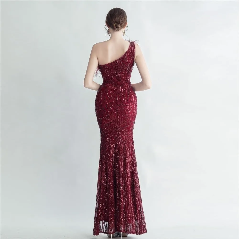 Large Size Women's Long High Slit Sequins Performance Banquet Evening Gowns Elegant Party Skirt