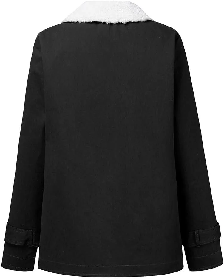 LCMTWX Fuzzy Fleece Jackets for Women Lapel Single Breasted Long Sleeve Plus Size Outwear Fuzzy Faux Shearling Zipper Plus