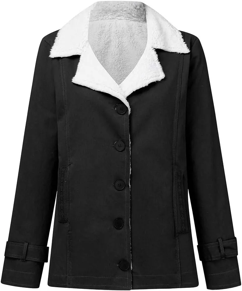 LCMTWX Fuzzy Fleece Jackets for Women Lapel Single Breasted Long Sleeve Plus Size Outwear Fuzzy Faux Shearling Zipper Plus