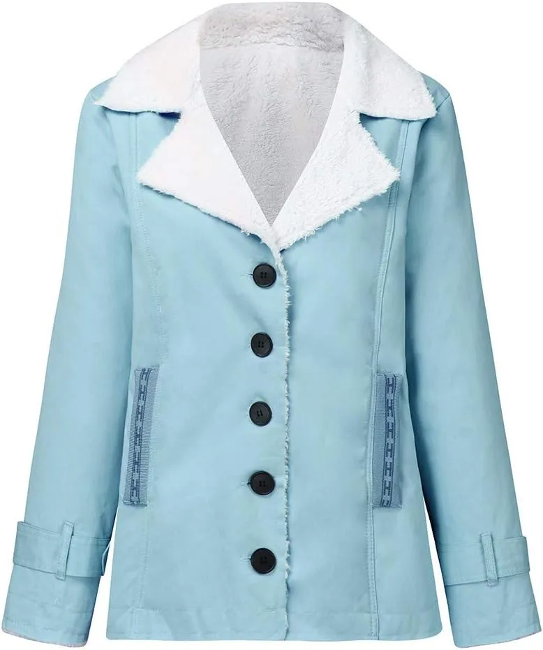 LCMTWX Fuzzy Fleece Jackets for Women Lapel Single Breasted Long Sleeve Plus Size Outwear Fuzzy Faux Shearling Zipper Plus