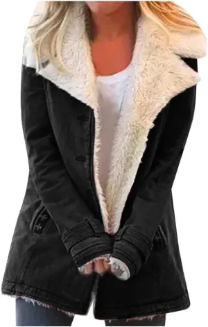 LCMTWX Fuzzy Fleece Jackets for Women Lapel Single Breasted Long Sleeve Plus Size Outwear Fuzzy Faux Shearling Zipper Plus