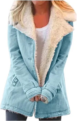LCMTWX Fuzzy Fleece Jackets for Women Lapel Single Breasted Long Sleeve Plus Size Outwear Fuzzy Faux Shearling Zipper Plus