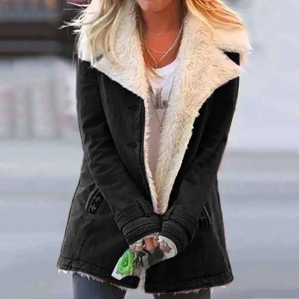 LCMTWX Fuzzy Fleece Jackets for Women Lapel Single Breasted Long Sleeve Plus Size Outwear Fuzzy Faux Shearling Zipper Plus