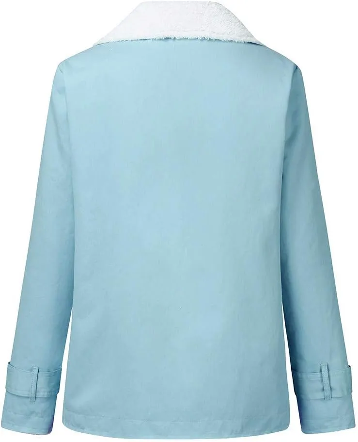 LCMTWX Fuzzy Fleece Jackets for Women Lapel Single Breasted Long Sleeve Plus Size Outwear Fuzzy Faux Shearling Zipper Plus