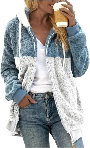 LCMTWX Winter Coats for Women 2023 Trendy Cute Hooded Pullover Sweatershirt Solid Artificial Full Zip Long Sleeve Casual