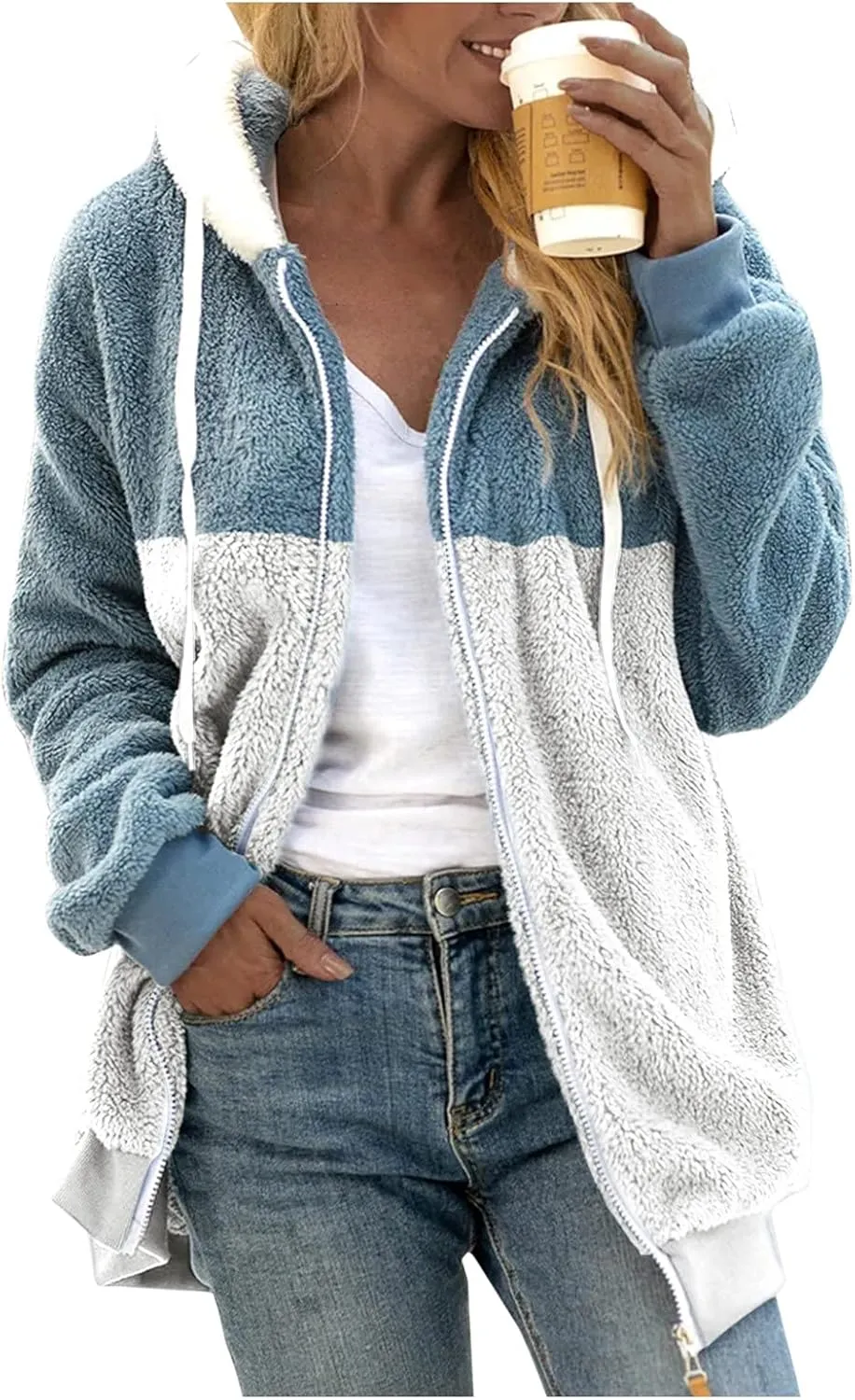 LCMTWX Winter Coats for Women 2023 Trendy Cute Hooded Pullover Sweatershirt Solid Artificial Full Zip Long Sleeve Casual