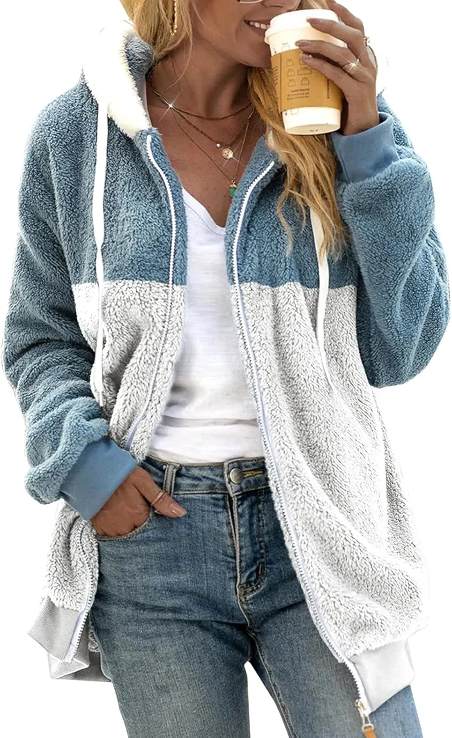 LCMTWX Winter Coats for Women 2023 Trendy Cute Hooded Pullover Sweatershirt Solid Artificial Full Zip Long Sleeve Casual