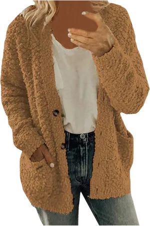 LCMTWX Winter Coats for Women Coat Outdoor Slim Coffee Outwear Plush Long Cardigan Trendy Color Block Patchwork Cardigan