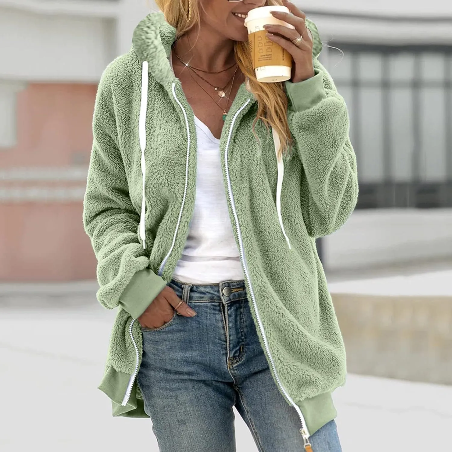 LCMTWX Women Fashion Color Block Faux Shearling Coat Pullover Sweatershirt Solid Artificial Wool Coat Outerwear with Warm