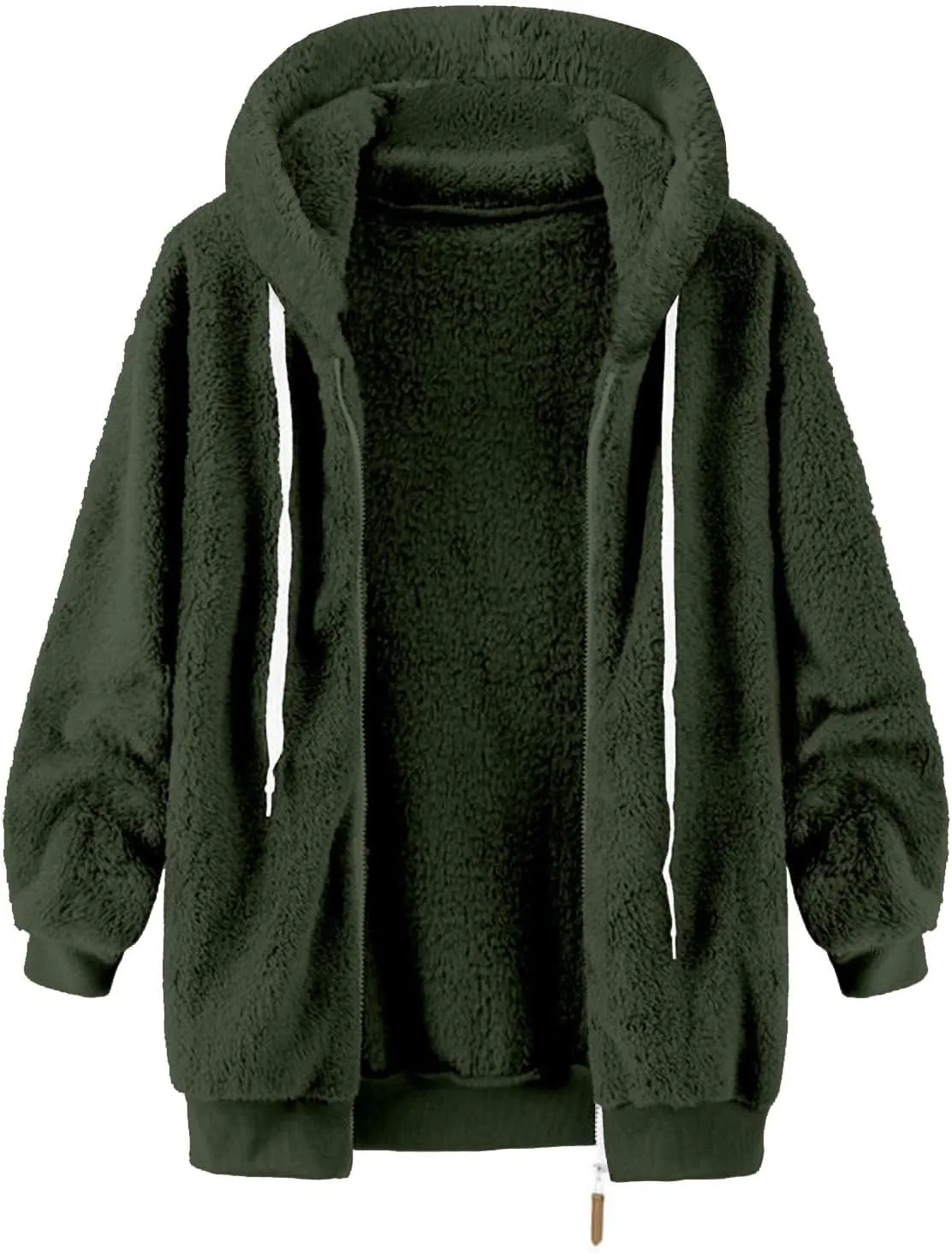 LCMTWX Womens Winter Fuzzy Fleece Jacket Color Artificial Wool Zipper Drawstring Winter Coats for Women 2023 Trendy Coat