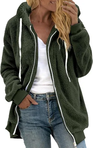 LCMTWX Womens Winter Fuzzy Fleece Jacket Color Artificial Wool Zipper Drawstring Winter Coats for Women 2023 Trendy Coat