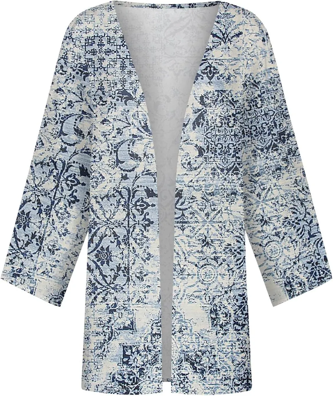 Lightweight Cardigans for Women 3/4 Sleeve Casual Loose Open Front Cardigan Floral Printed Trendy Cardigans