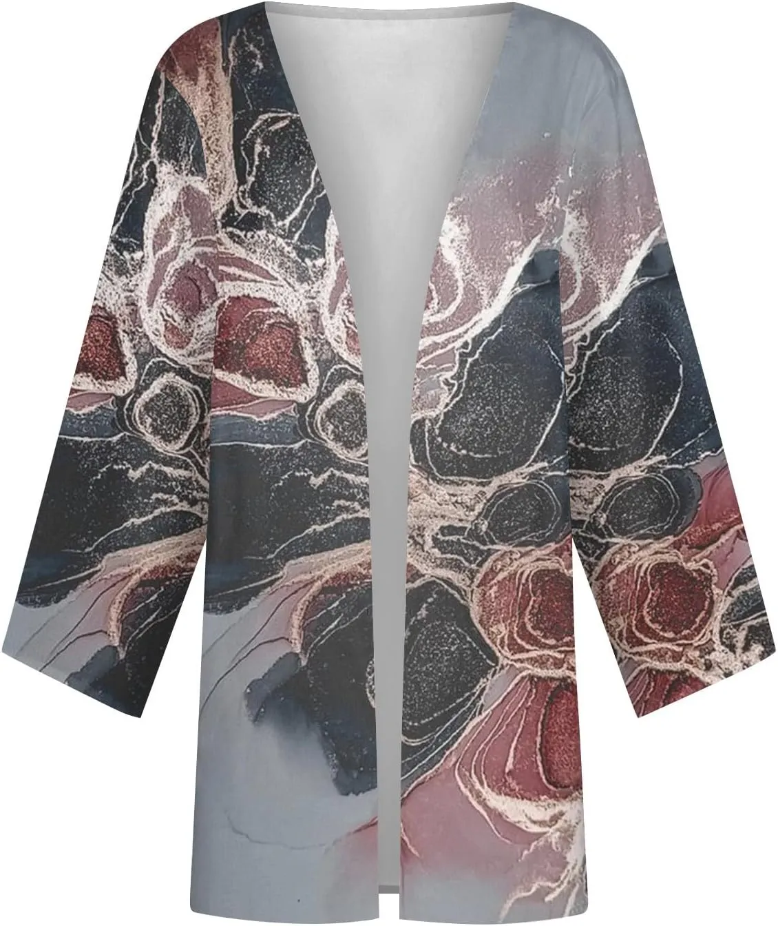 Lightweight Cardigans for Women 3/4 Sleeve Trendy Open Front Cardigan Floral Printed Comfy Dressy Cardigans