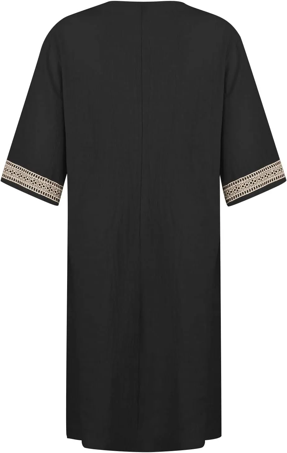 Linen Dresses for Women 2024 Summer 3/4 Sleeve Lace Embroidered V Neck A Line Dress Sexy Beach Vacation T Shirt Dress