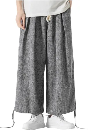 Linen Pants for Mens Casual Pants Drawstring Beach Pants Relaxed-Fit Yoga Pants Summer Elastic Waist Pants