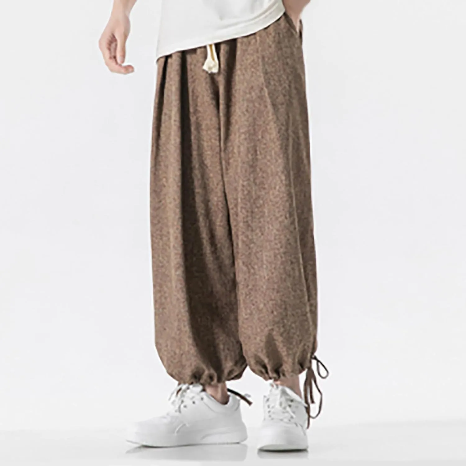 Linen Pants for Mens Casual Pants Drawstring Beach Pants Relaxed-Fit Yoga Pants Summer Elastic Waist Pants