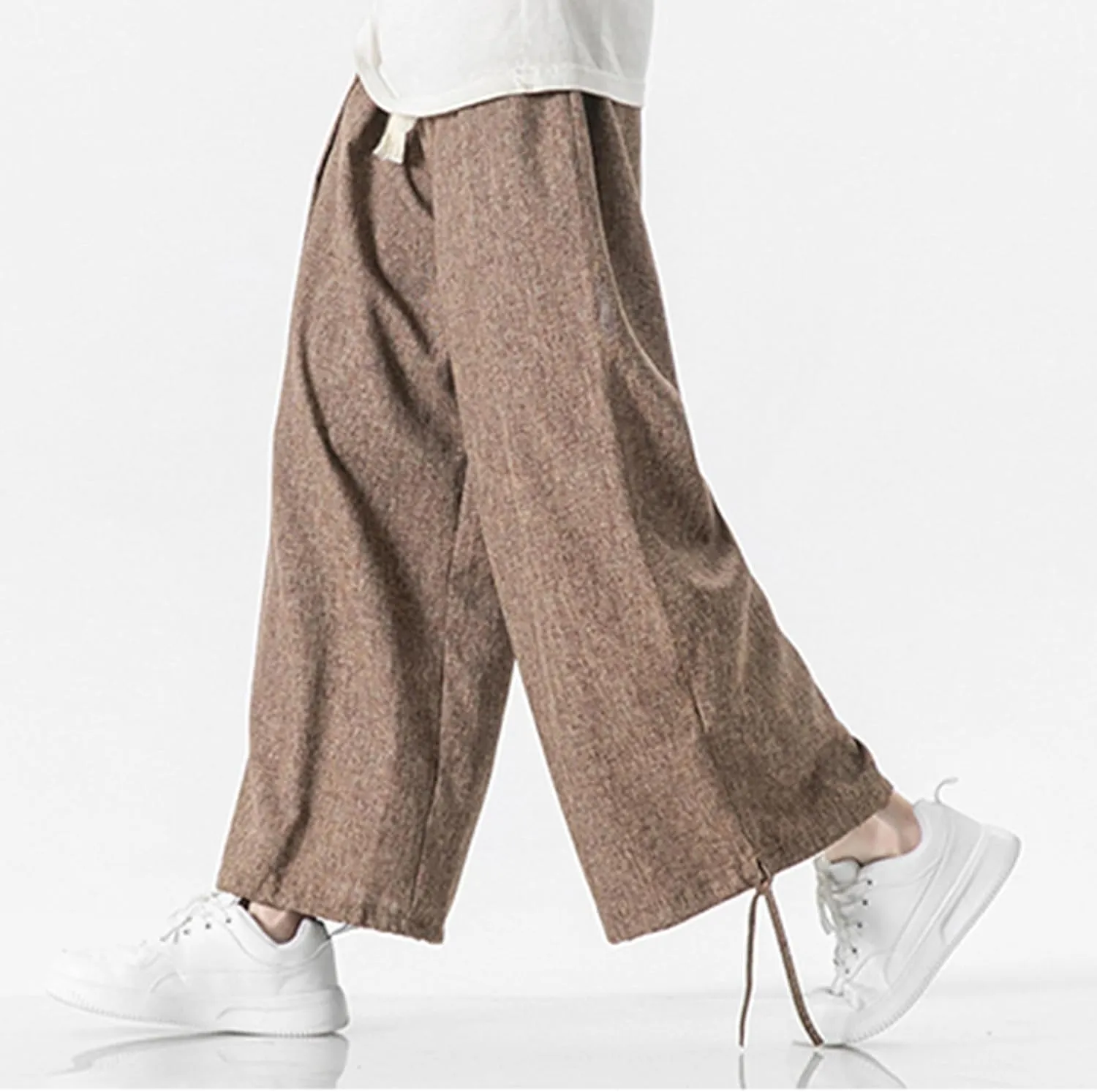 Linen Pants for Mens Casual Pants Drawstring Beach Pants Relaxed-Fit Yoga Pants Summer Elastic Waist Pants